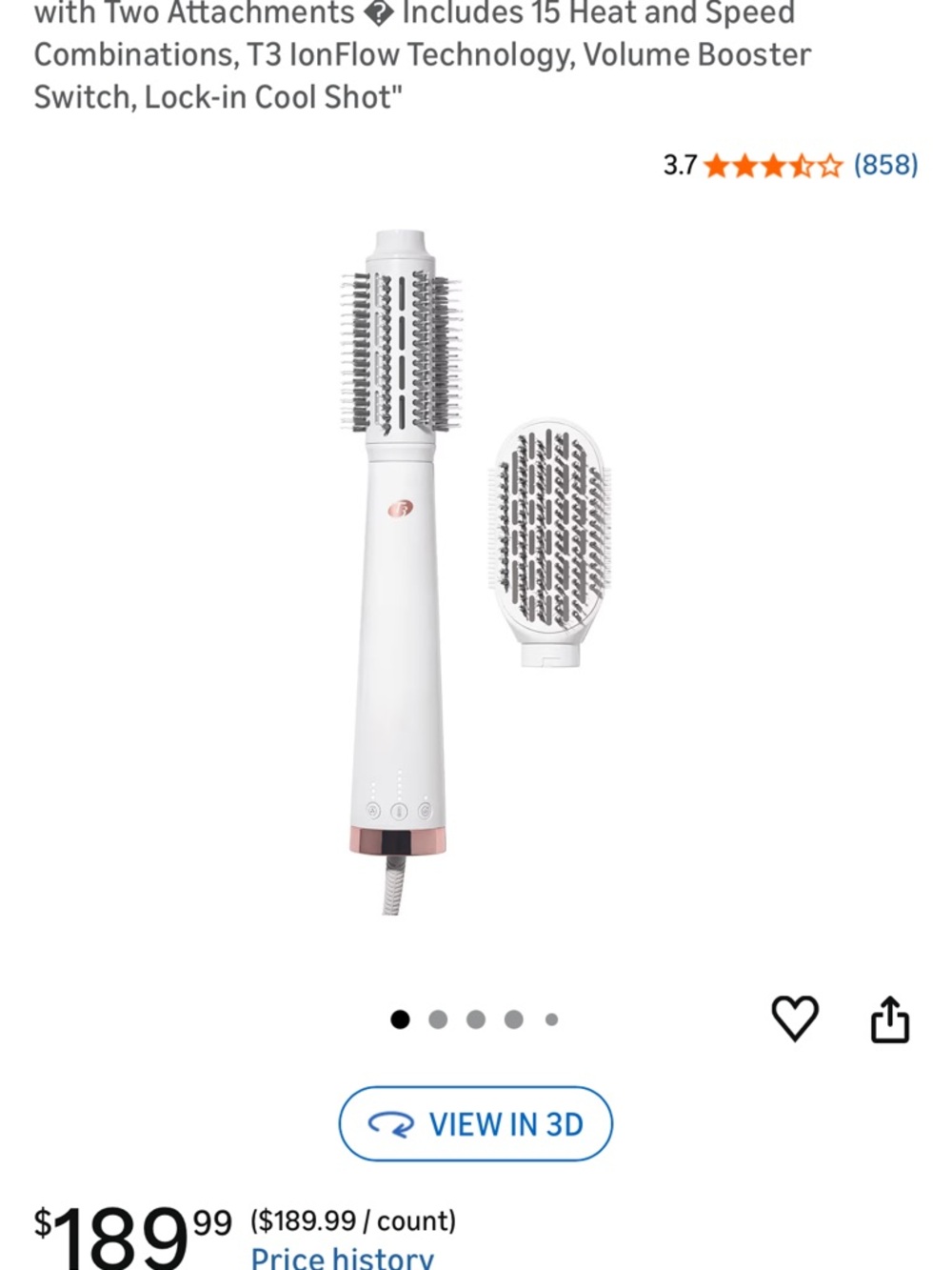 T3 Electric Hot Air Round Brush Styler in White & Rose Gold